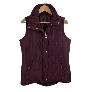 Style & Co Womens Size Medium Burgundy Puffer Vest w/Gold Zipper & Snaps